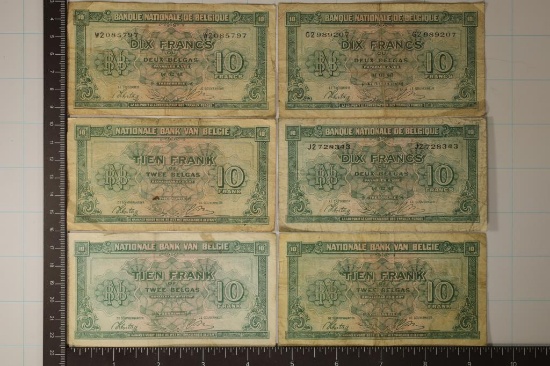 6-1943 BELGIUM 10 FRANC BILLS
