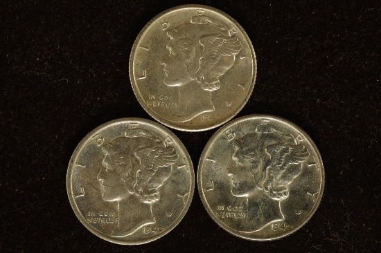 1940-P/D/S SILVER MERCURY DIMES: AU+/UNC'S