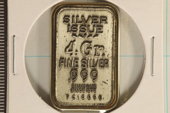 4 GRAMS .999 FINE SILVER INGOT SERIALIZED "SIMMONS