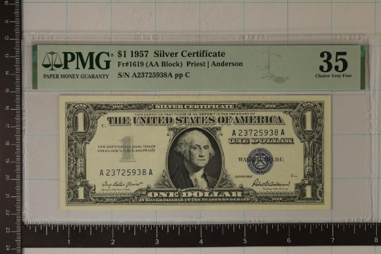 1957 US $1 SILVER CERTIFICATE PMG 35 CHOICE VF
