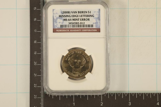 ERROR MISSING EDGE LETTERING 2008 US $1 COIN NGC
