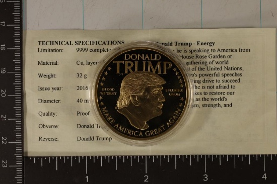 2016 24KT GOLD LAYERED DONALD TRUMP PF COIN