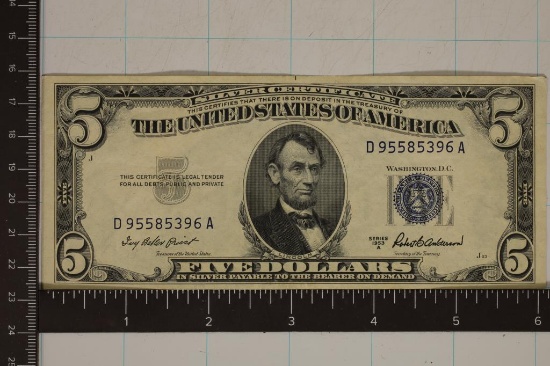 1953-A $5 SILVER CERTIFICATE CRISP UNC BLUE SEAL