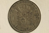 1880 BELGIUM SILVER 1 FRANC .1342 OZ. ASW