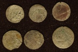 6 SILVER DIME SIZED OTTOMAN EMPIRE PARA COINS: