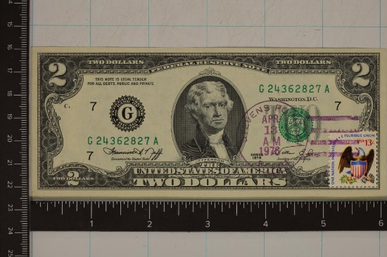 1976 US $2 GREEN SEAL BILL WITH FDC CANCELLED