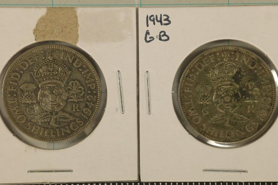 1942 & 1943 GREAT BRITIAN SILVER 2 SHILLING .3636