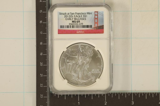 2012 AMERICAN SILVER EAGLE NGC MS69 STRUCK AT SAN
