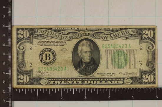 1934-A US $20 GREEN SEAL FEDERAL RESERVE NOTE