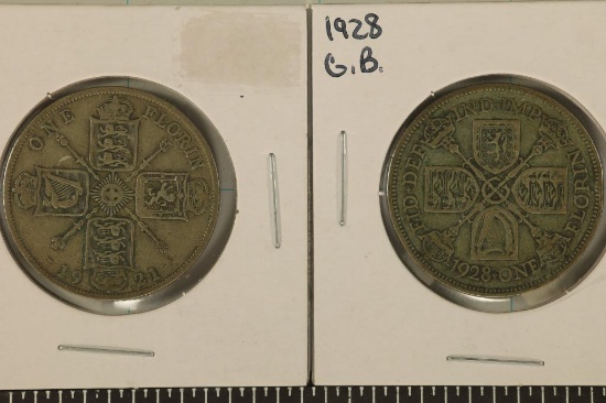 1921 & 1928 GREAT BRITIAN SILVER 1 FLORIN .3636