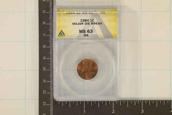 ERROR 1984 LINCOLN CENT ANACS MS63 RB MAJOR DIE