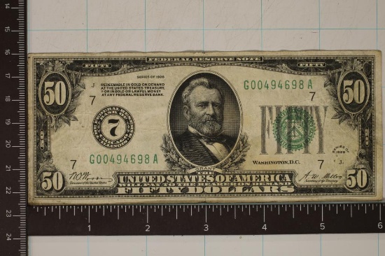 1928 US $50 REDEEBABLE IN GOLD FEDERAL RESERVE