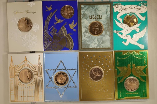 8 FRANKLIN MINT HOLIDAY CARDS WITH 1 1/2" BRONZE