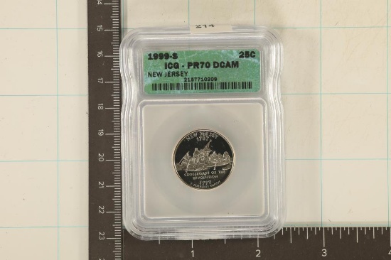 1999-S NEW JERSEY QUARTER ICG PR70 DCAM