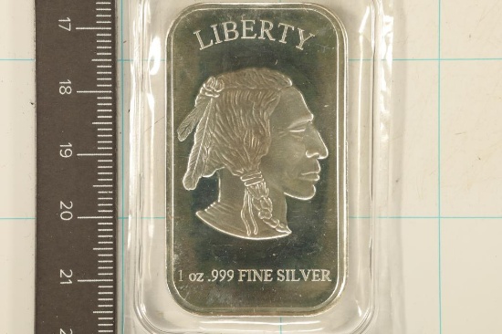 1 TROY OZ .999 FINE SILVER PROOF INGOT INDIAN/