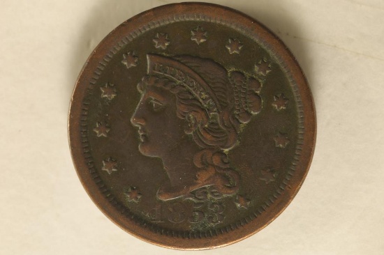 1853 US LARGE ONE CENT EXTRA FINE+  DETAILS 2025