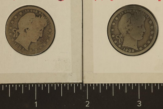 1894-O & 1908-O SILVER BARBER QUARTERS