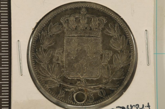 1860 FRANCE SILVER 5 FRANCS .7234 OZ. ASW HOLED