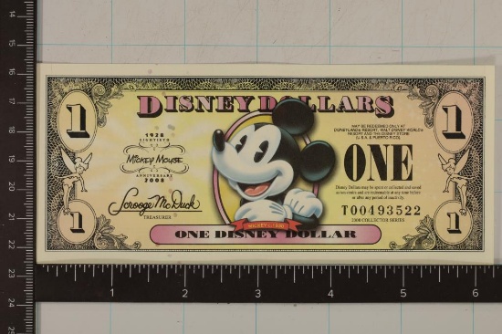 2008 ONE DISNEY DOLLAR "MICKEY C1930" CRISP UNC