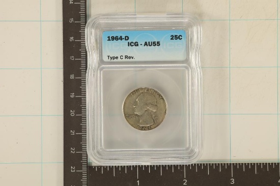1964-D WASHINGTON SILVER QUARTER ICG AU55 TYPE C.