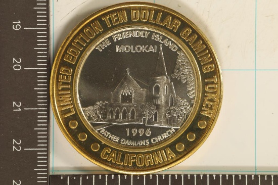 SILVER $10 CASINO TOKEN. BRILLIANT UNC. SAM BOYD