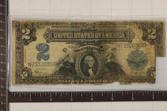 RARE 1899 US $2 SILVER CERTIFICATE LARGE SIZE