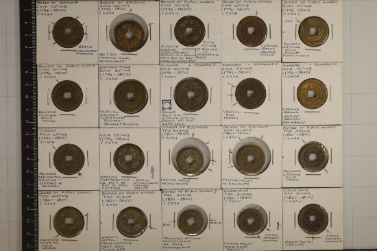 20 CHINESE ERROR COINS: 12-1 CASH (1796-1820) &