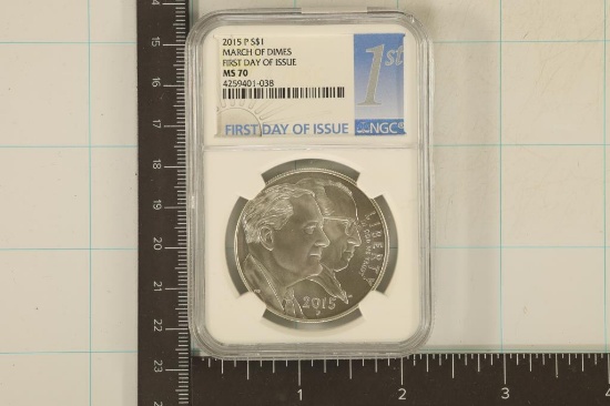 2015-P US SILVER DOLLAR MARCH OF DIMES NGC MS70
