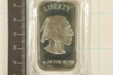1 TROY OZ .999 FINE SILVER PROOF INGOT INDIAN/