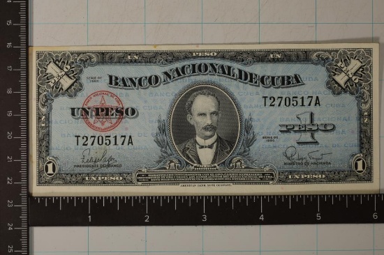 1960 CRISP UNC CUBA 1 PESO BILL "JOSE MARTI"