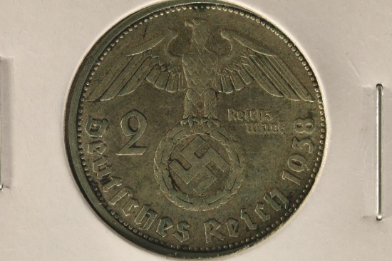 1938 SILVER GERMAN 2 MARK .1608 OZ. ASW WITH