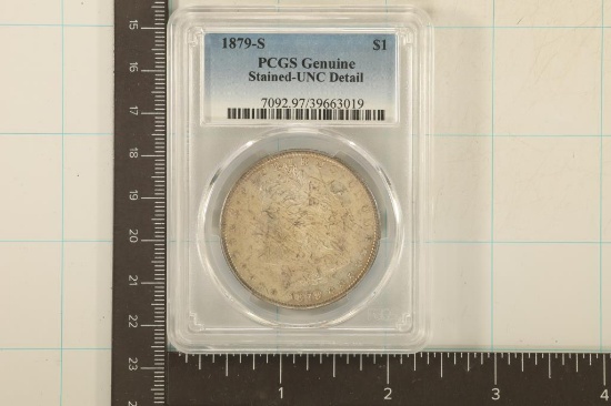 1879-S MORGAN SILVER DOLLAR PCGS GENUINE STAINED