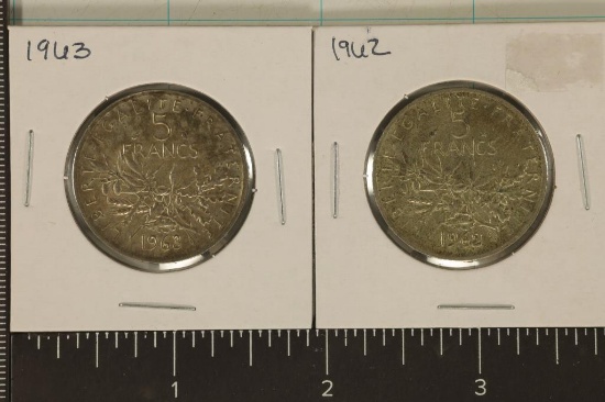 1962 & 1963 FRANCE SILVER 5 FRANC COINS