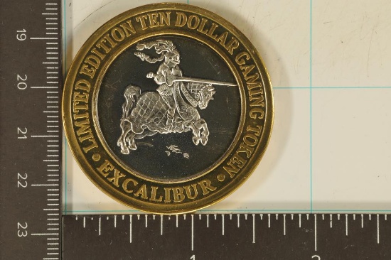 $10 SILVER CASINO GAMING TOKEN.  "EXCALIBUR"