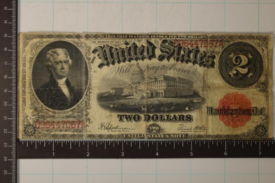 1863 US RED SEAL LARGE SIZE $2 LEGAL TENDER BILL