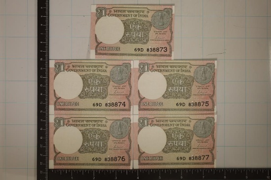 5-2017 INDIA 1 RUPEE CRISP UNC BILLS