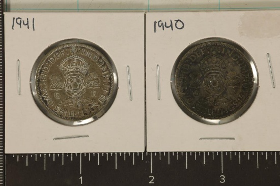 1940 & 1941 GREAT BRITAIN SILVER 2 SHILLING COINS