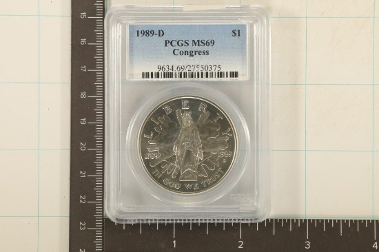 1989-D US SILVER DOLLAR CONGRESS PCGS MS69