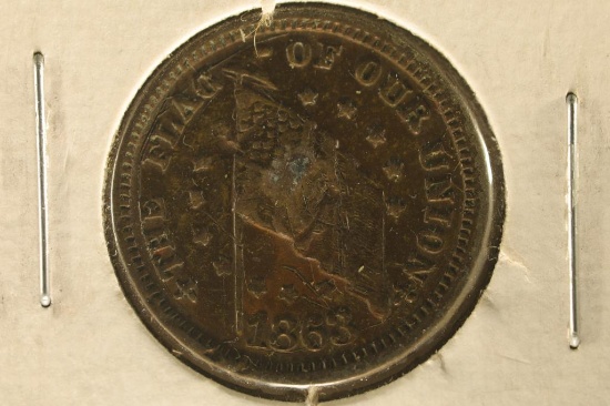 1863 CIVIL WAR TOKEN "THE FLAG OF OUR UNION"