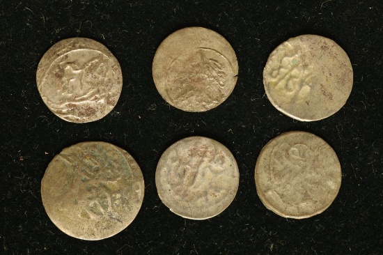6 SILVER DIME SIZED OTTOMAN EMPIRE PARA COINS: