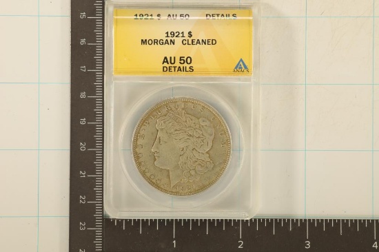 1921 MORGAN SILVER DOLLAR ANACS AU50 DETAILS
