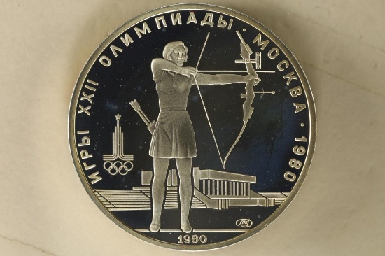 1980 RUSSIA 5 ROUBLE ARCHERY PF COIN .48 OZ. ASW