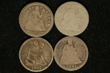 4 SILVER SEATED LIBERTY DIMES: 1853, 1876, 1887 &