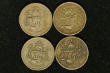 4-SILVER MEXICO 25 CENTAVOS: 1950, 51, 52 & 1953: