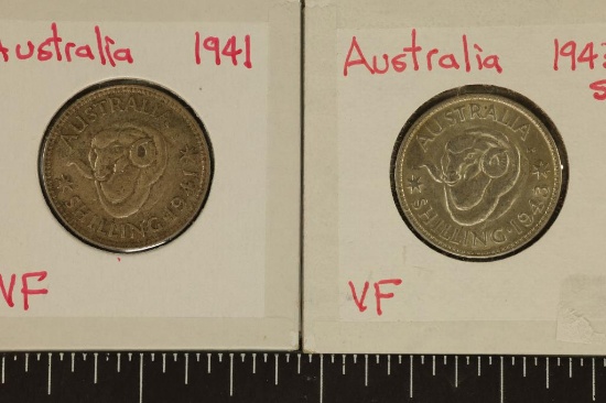 1941 & 1943-S AUSTRALIA SILVER 1 SHILLINGS .336