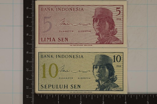 2-CRISP UNC BANK OF INDONIESIA BILLS: 5 &10 SEN