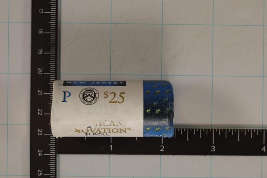 SOLID DATE $25 ROLL OF 2019-P NEW JERSEY LIGHTBULB