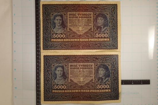 2-1920 POLAND 5000 MAREK BILLS LARGE SIZE