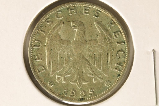 1925-F GERMAN SILVER 1 REICHSMARK .0804 OZ. ASW