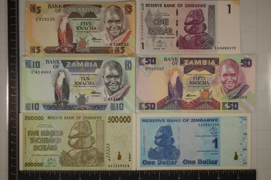 6-ZIMBABWE BILLS ALL CRISP UNC: 2007 $1 SMALL